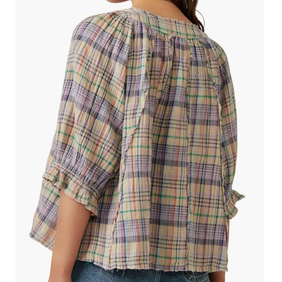 Free People Lucy Plaid Swing Shirt, Size Small - Picture 2 of 12